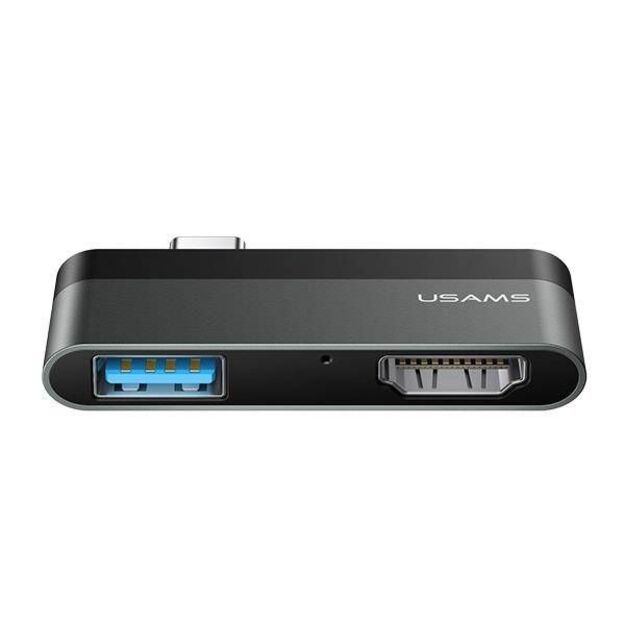 USAMS SJ462 USB-C šakotuvas į USB ir HDMI, Juodas