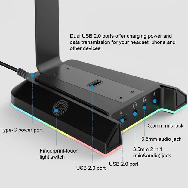 EKSA W1 RGB Headset Stand 7.1 Surround Sound