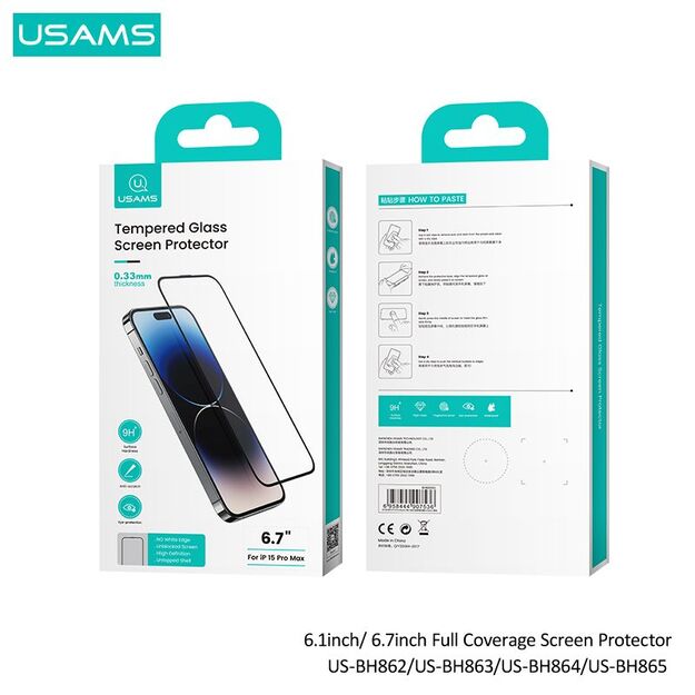 USAMS BH862 apsauginis stiklas iPhone 15