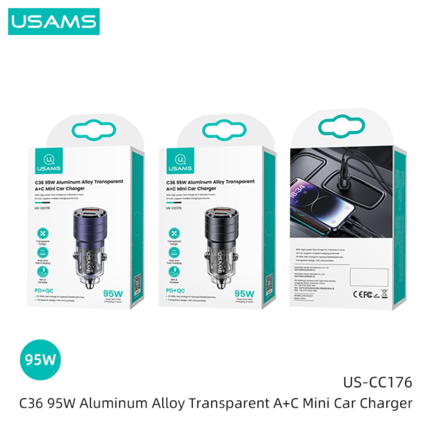 Usams C36 USB A+C 95W greitas automobilinis kroviklis