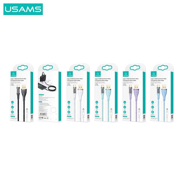 USAMS Icy Series, 66W, USB to type-C, greito krovimo ir duomenų laidas, baltas