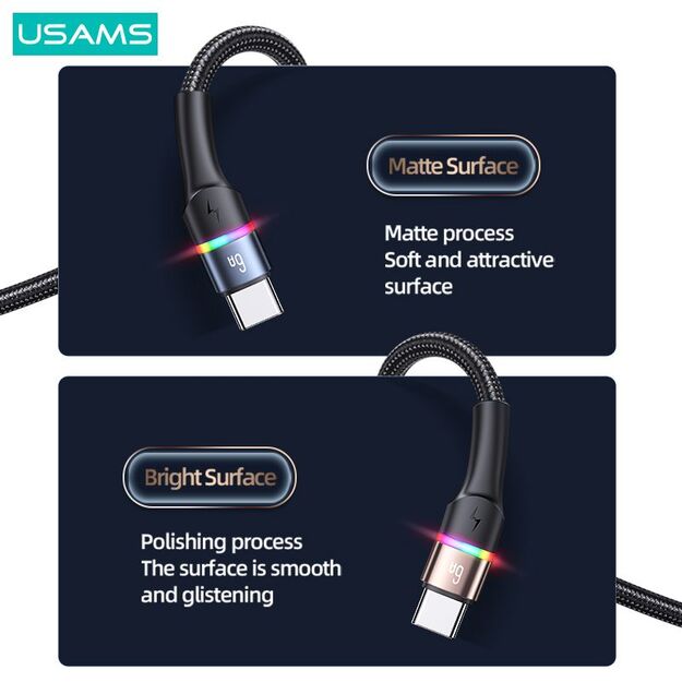 USAMS U76, 6A, USB to type-C, greito krovimo ir duomenų laidas, Juodas